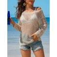thumbnail image 3 of Charmo Womens Crochet Swim Cover Up Knitted Hollow Out Long Sleeve Swimsuit Coverup Beachwear, 3 of 6