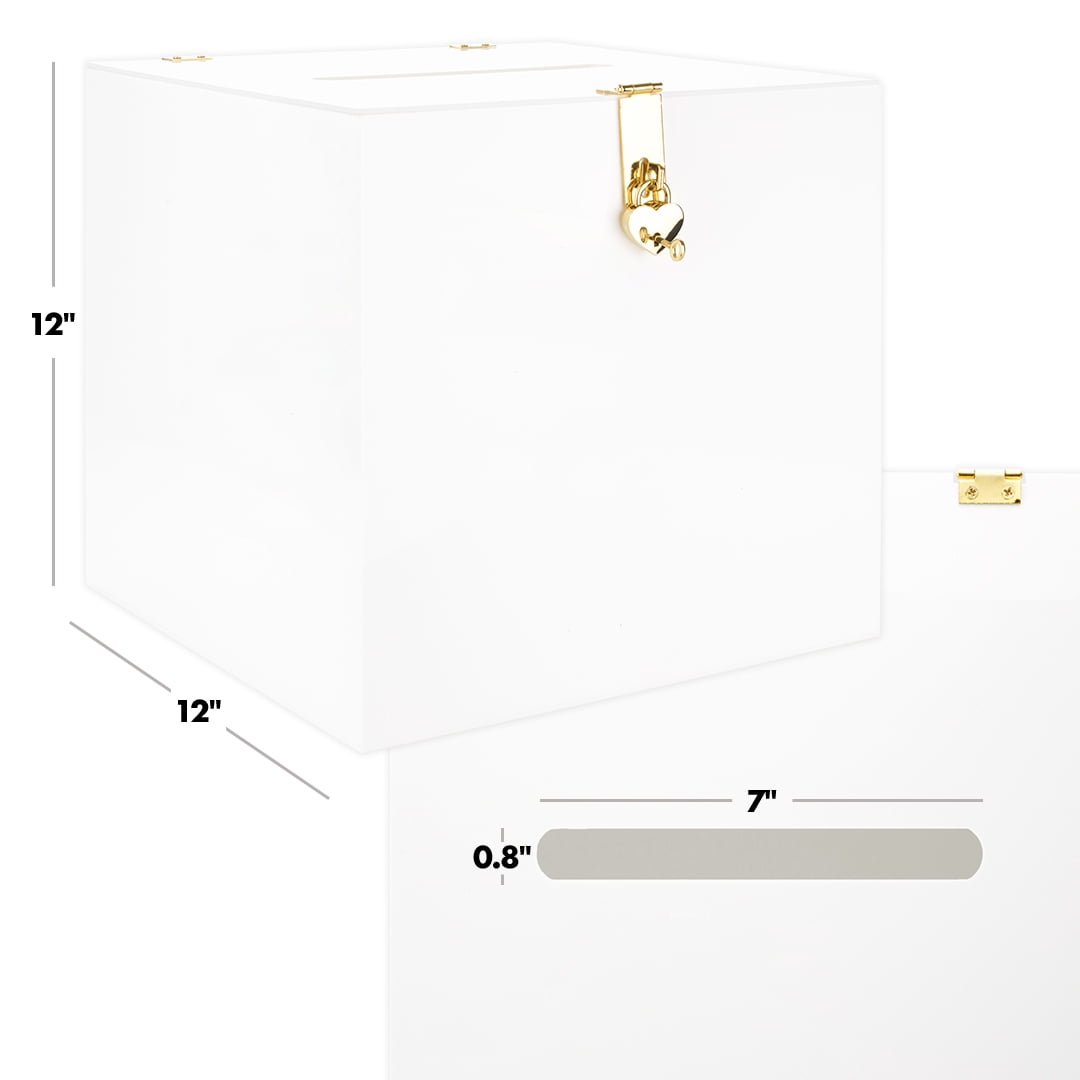 Acrylic Wedding Card Box, White / Gold Print