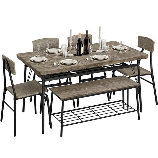 Yaheetech Farmhouse 6 Piece Dining Set, Farmhouse Dining Table With Storage