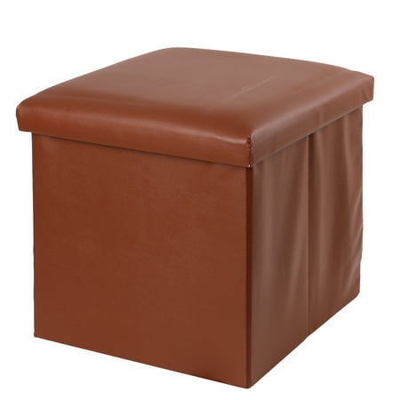 Fionafurn 15" Faux Leather Collapsible Storage Ottoman, Coffee