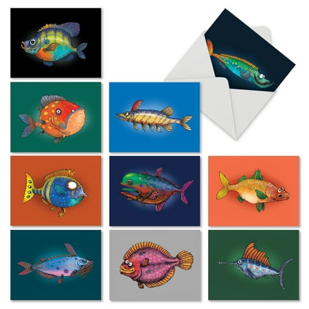 M6491TYG M6491TYG Fishtoons' 10 Assorted Thank You Cards Featuring Multi Colored  Zany and Exotic Sea Creatures with Envelopes by The Best Card