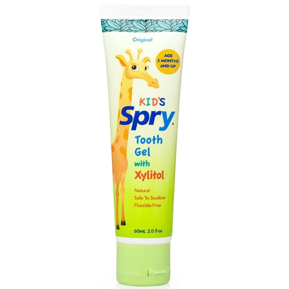 Spry Xylitol Baby Toothpaste, Natural Toddler Toothpaste, Fluoride Free Toothpaste for Kids, Xylitol Toothpaste for Kids Age 3 Months and Up, Tooth Gel Original 2 Fl Oz (Pack of 1)