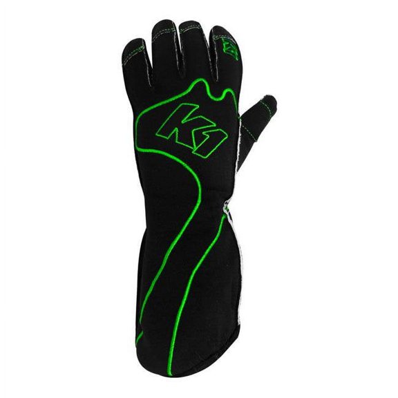 K1 RaceGear 13-RS1-V-L RS1 Reverse Stitch Kart Racing Gloves - Green & Black - Large