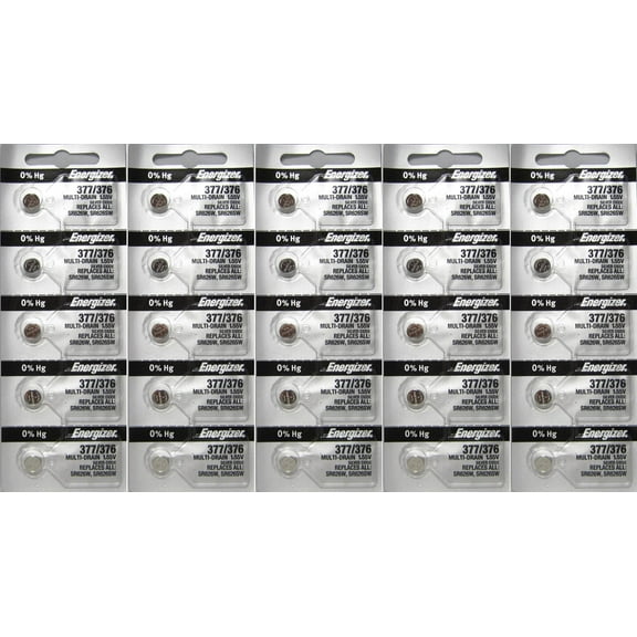 25 Energizer 377-376 1.5v 377/376 Watch/Calculator 0%Hg Mercury Free (5x5) Batteries