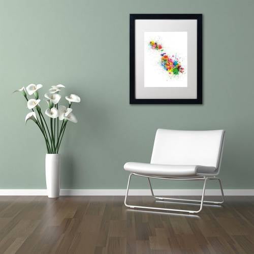 Trademark Fine Art 'Malta Map Paint Splashes' Canvas Art by Michael Tompsett, White Matte, Black Frame
