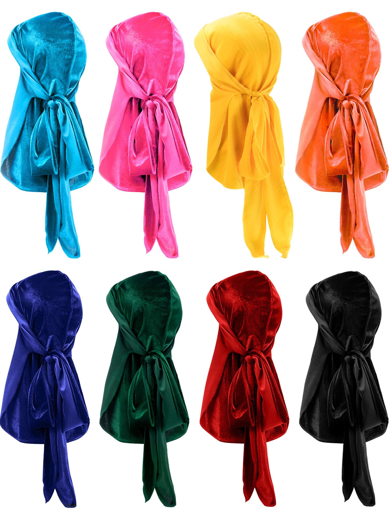 8 Pieces Velvet Baby Durags Kids Durag Caps 360 Wave Wide Strap Headwraps Long Tail Turban