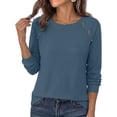 thumbnail image 3 of cocolona Long Sleeve Tops for Women Crew Neck Solid Color Basic Tee Decorative Button Casual Fall Outfits, 3 of 6