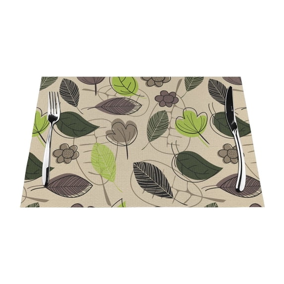 ZNDUO Placemats, 4 PCS Heat Resistant Stain Resistant Woven PVC Insulation Placemats, Durable Washable Elegant Table Mats for Dining-Leaf Texture Design, 18"x12"