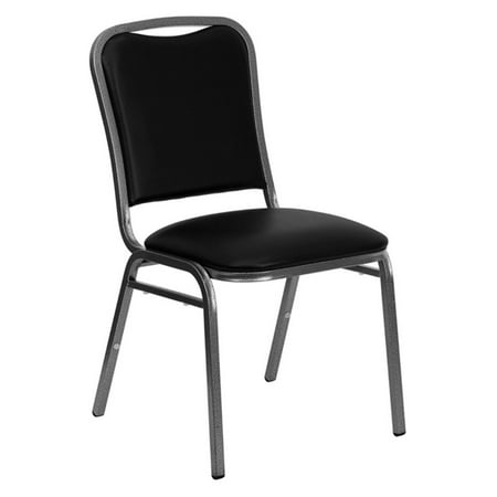 Vinyl Stacking Chair - Flash Furniture HERCULES Series Stacking Banquet Chair with Black Vinyl and 1.5'' Thick Seat, Silver Vein Frame