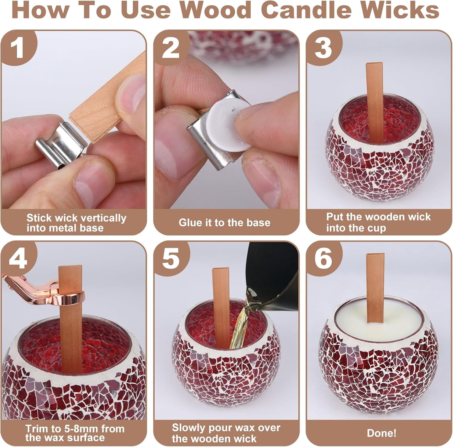 180 Pcs Candle Wicks for Candle Making Kit: 150 Cotton Wicks & 30 Wood Wicks with Candle Making Tools（Wick Holders、Stickers、Wick Trimmer） Thick 4"+6"+8" for Candle Making,Candle DIY