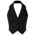 thumbnail image 5 of Kaerm Women's Halter Cropped Dressy Waistcoat Slim Fit Sleeveless Button Down Tuxedo Suit Vest Top Black L, 5 of 8