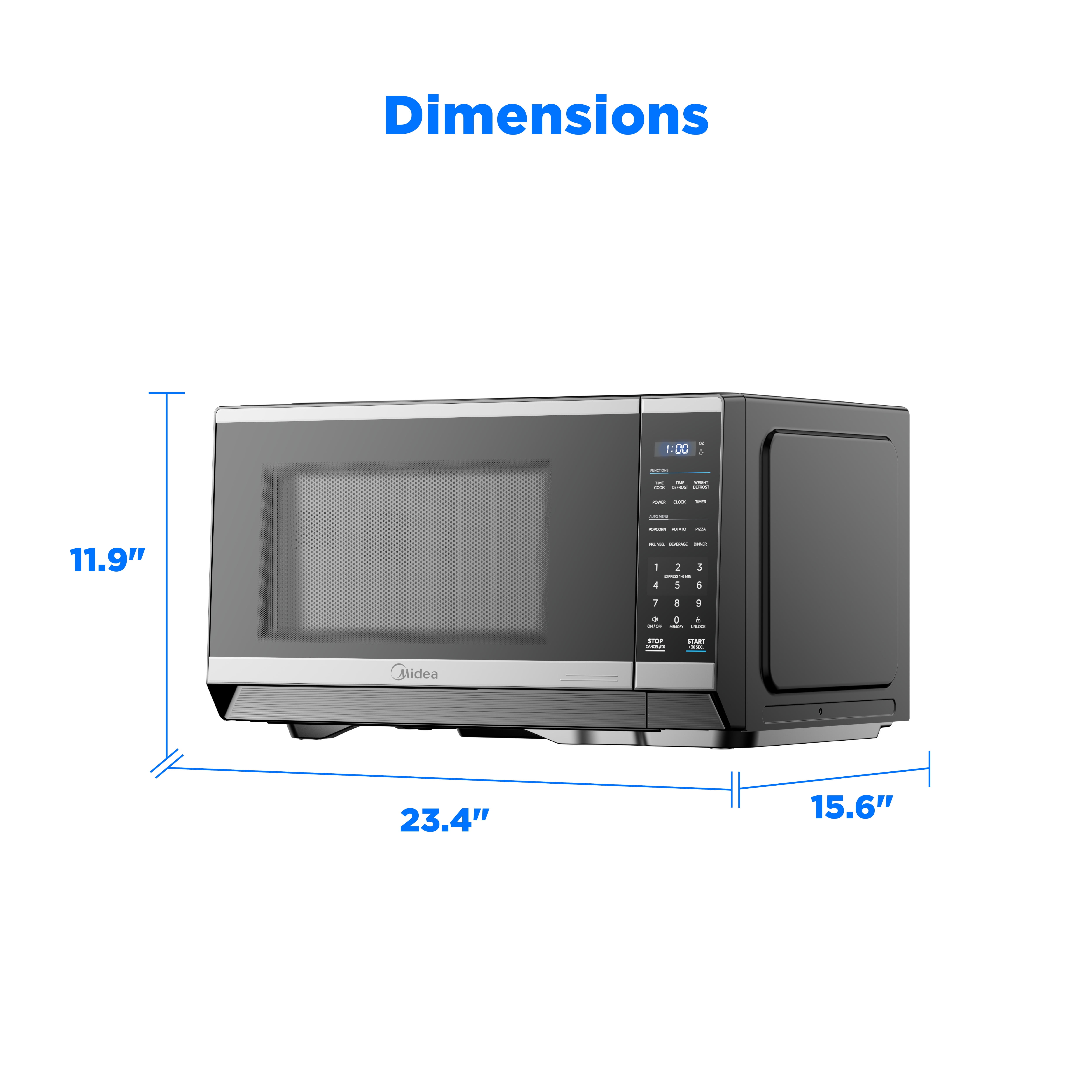 Midea 1.1 Cu. Ft. Countertop Microwave Oven, 1000W, Compact Microwave for Dorm, Office, Kitchen, Stainless Steel