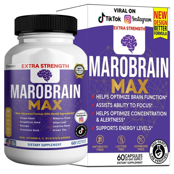 GreenVify Marobrain Max – Daily Focus, Memory & Mental Clarity Support Formula,