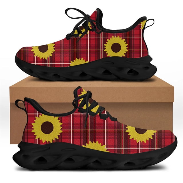 Chaussures Imprimées Tournesol Jaune pour Femmes Espadrilles de Course en Maille Légère Chaussures à Plateforme pour Femmes