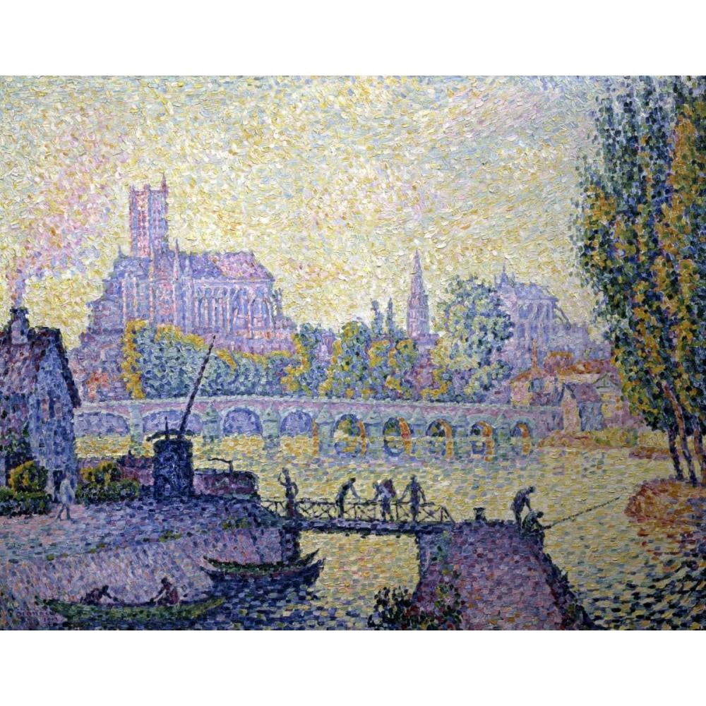Signac, Paul 24x20 Black Modern Framed Museum Art Print Titled - Bridge at Auxerre Le Pont Due Auxerre
