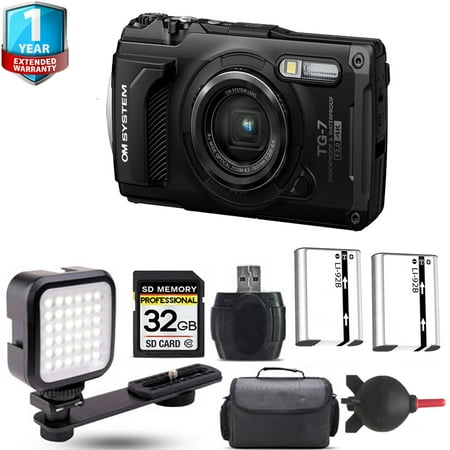 Olympus OM SYSTEM Tough TG-7 Digital Camera (Black) + Extra Battery + LED +1 Yr Warranty