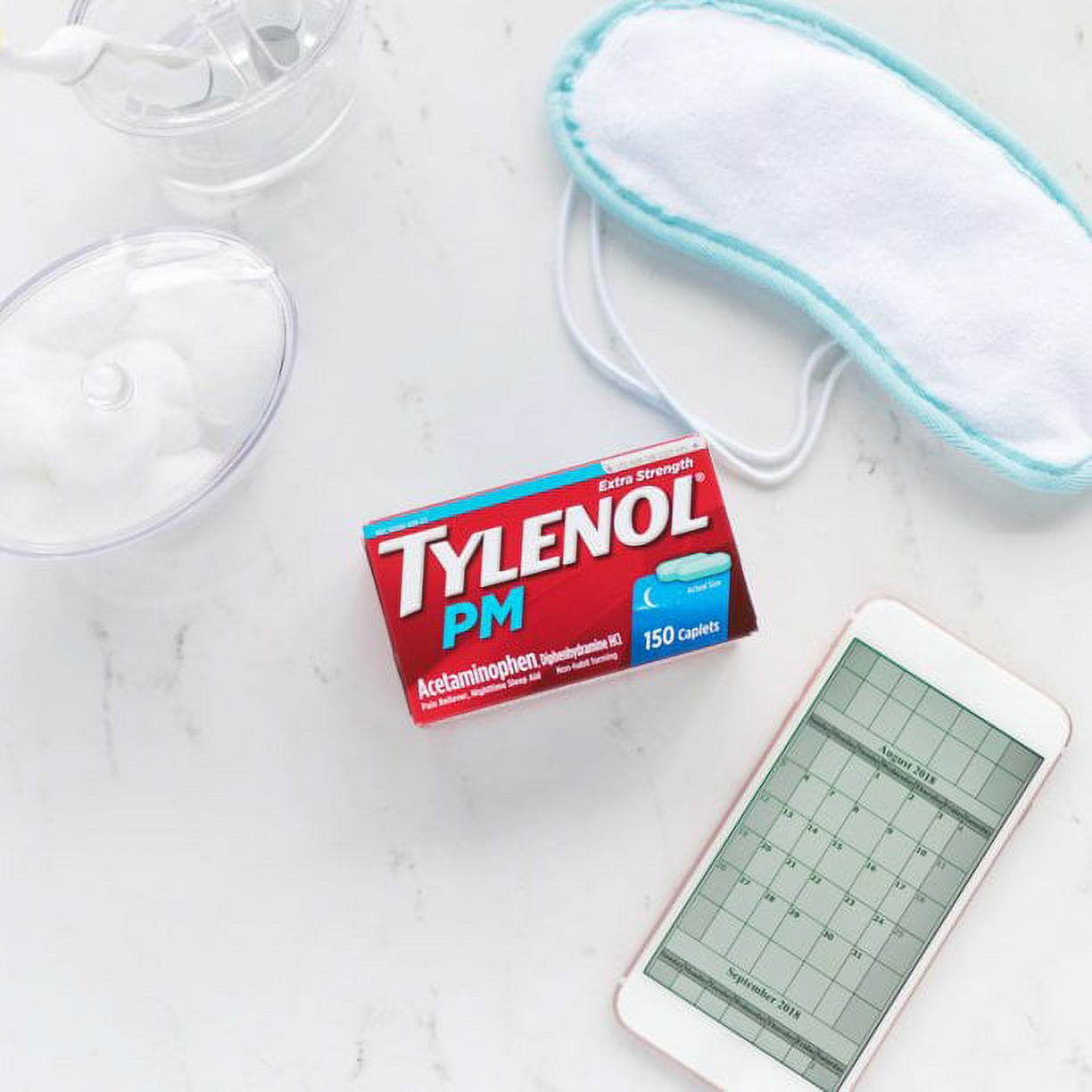 TYLENOL PM Extra Strength Pain Reliever/Nighttime Sleep Aid Caplets 100 ea (Pack of 2)