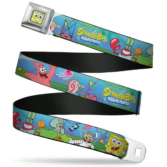 Nickelodeon Belt, Seatbelt Buckle Belt, Spongebob And Friends Logo, 34 to 52 Inches