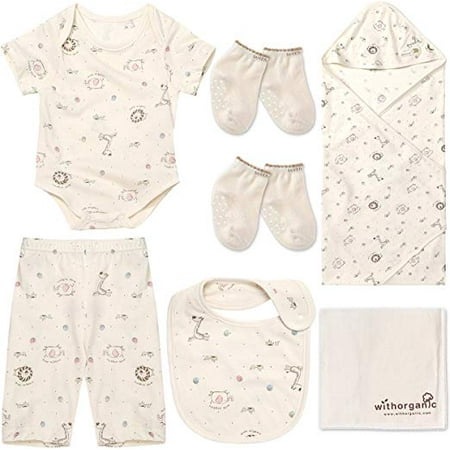 

withorganic Newborn Gift Set | 100% Organic Certified Cotton | 7 Pieces | for Baby Boy or Girl