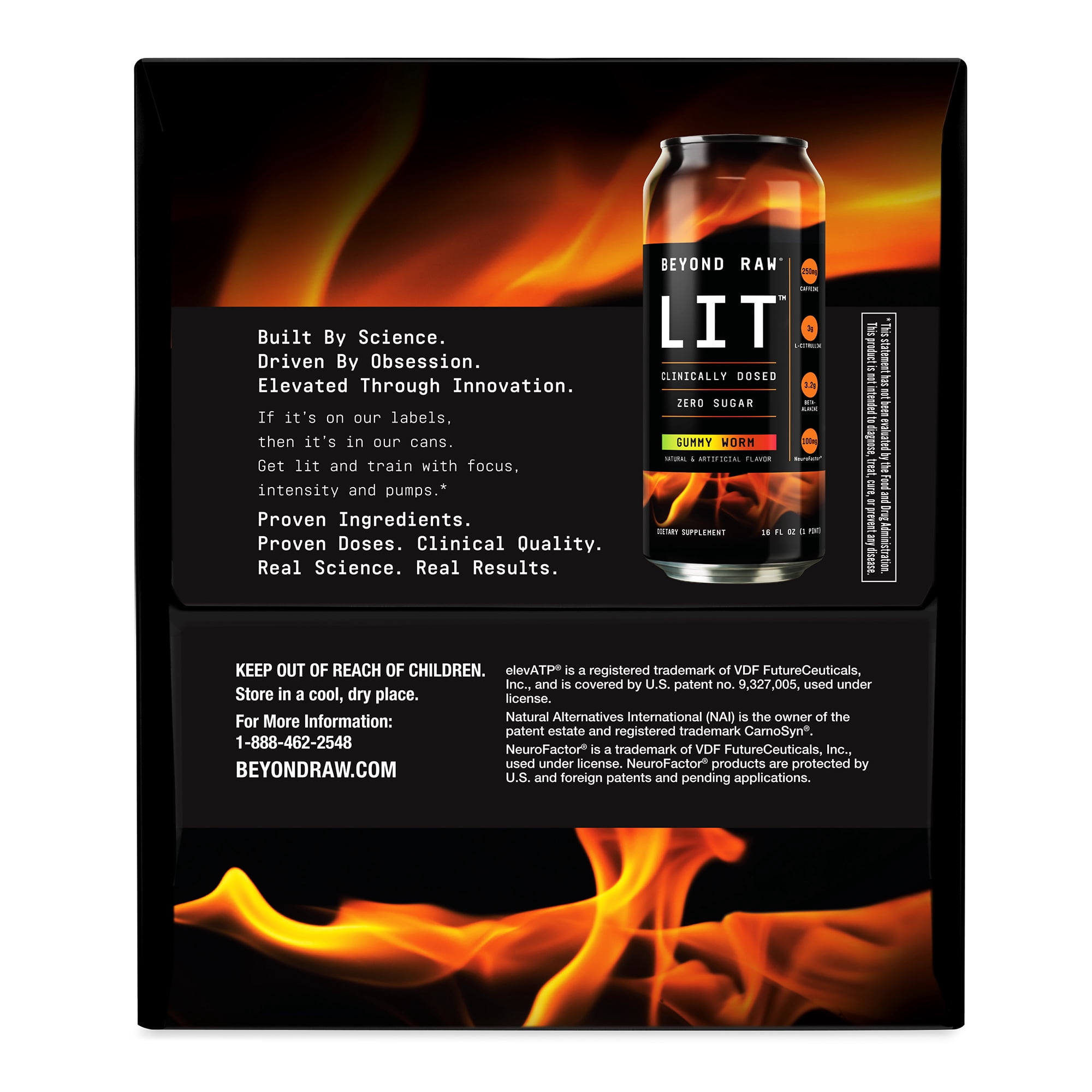 Beyond Raw Lit Pre-Workout Supplement, Gummy Worm, 250mg Caffeine, 4 Pack, 16 fl oz Can