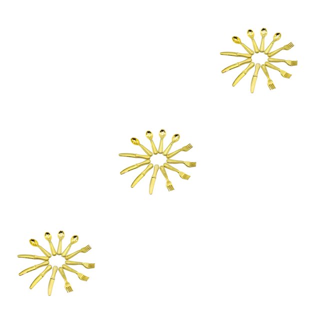 mmirethe 12 Pcs Miniature Plates Elegant Appearance Mini House Kit Fork Exquisite Tableware Model Minihouse Accessory Meaningful Gift B-Gold 3Set