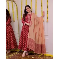 Women Beautiful Aline Kurti Set Bollywood Designer Ethnic Kurta Pant Dupatta Set Round Neck 36