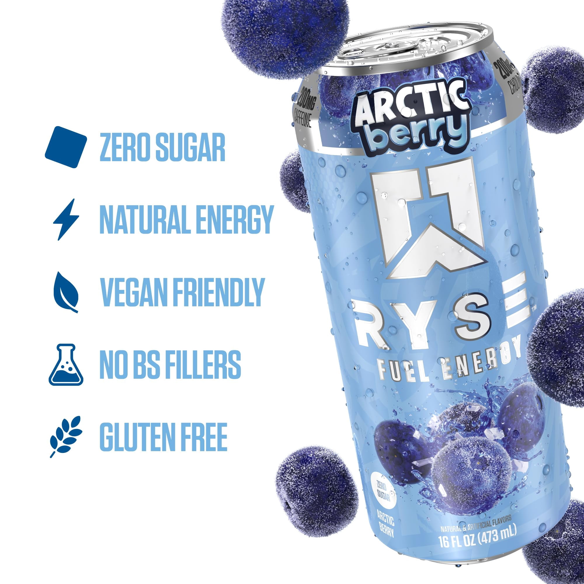 RYSE Fuel Energy Drink - Arctic Berry - Sugar Free - 16 fl oz (12-Pack)