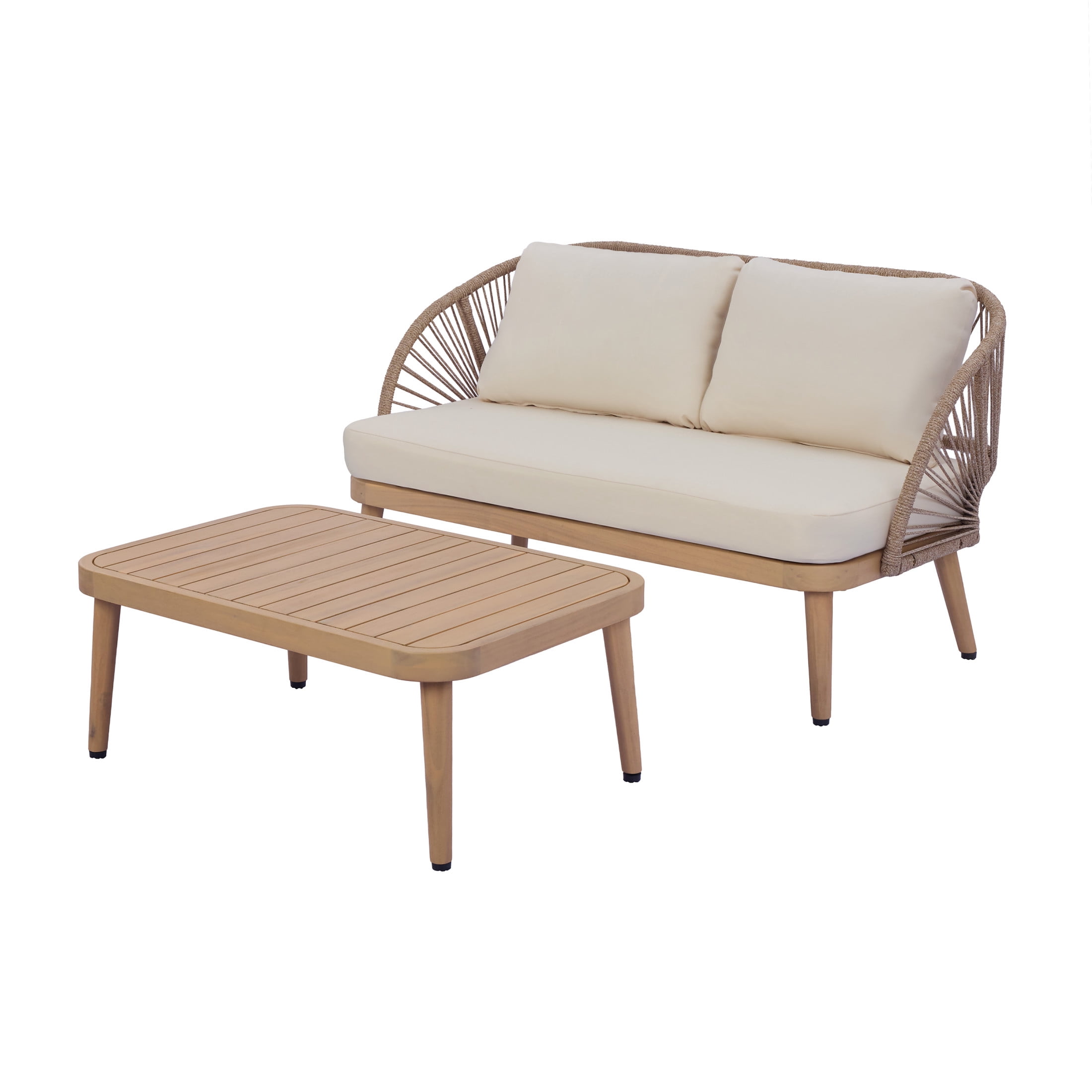 Christopher Knight Home Bohemian 2-Piece Acacia Wood Patio Set, Handwoven Rope Back, Light Teak