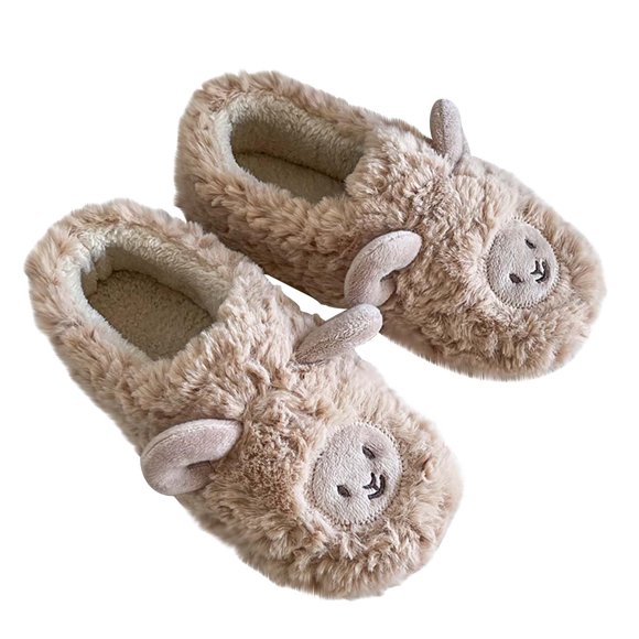 yulier Cute Cartoon Cow Indoor Slippers Winter Warm Closed Back Cotton Slippers Bedroom House Slippers Cute Animal Fuzzy Slippers for Women Girls