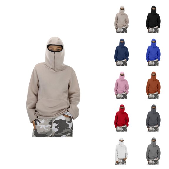 Kids Masked Hoodie 2025 Fall Winter Long Sleeve Fashion Plain Hooded Sweatshirt with Pockets Boys Girls Pullover Tops