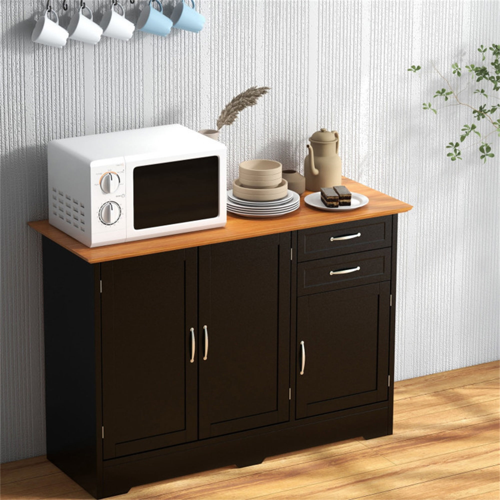 Finihen Kitchen Storage Cabinet, Buffet Sideboard, Buffet Storage Cabinet with 2-Door Cabinet and 2 Drawers, for Dining Room, Kitchen, Living Room, Black Finihen Kitchen Storage Cabinet, Buffet Sideboard, Buffet Storage Cabinet with 2-Door Cabinet and 2 Drawers, for Dining Room, Kitchen, Living Room, Black
