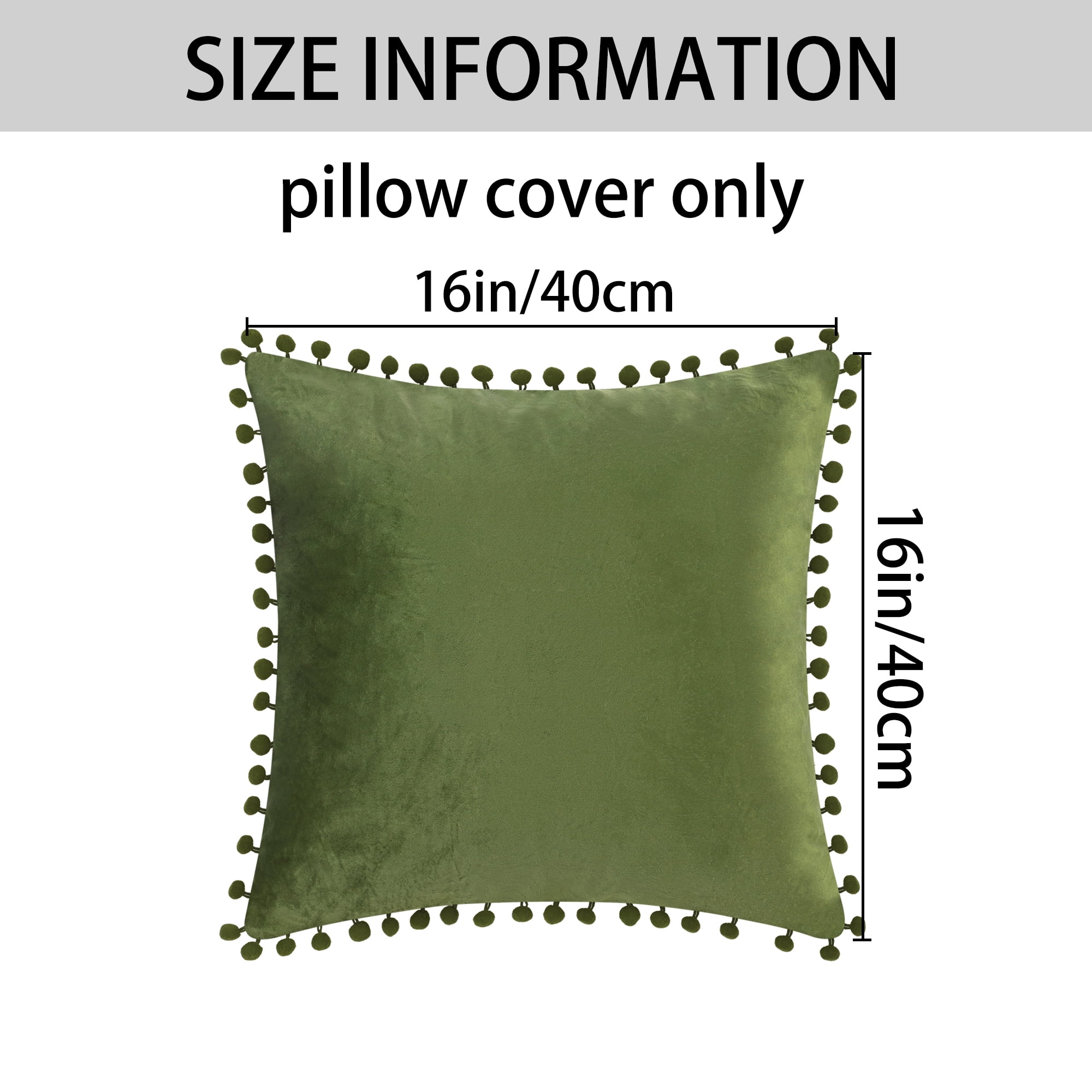 Unique Bargains Velvet Throw Pillow Covers 4 Pcs Pompoms Decorative Pillow Cases Green 16" x 16"/20" x 20"