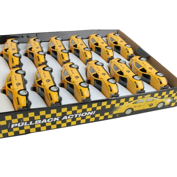 Box of 12 NYC Taxi Pullback, Yellow - Daron NY56421 - 1/37 Scale Diecast Model Cars