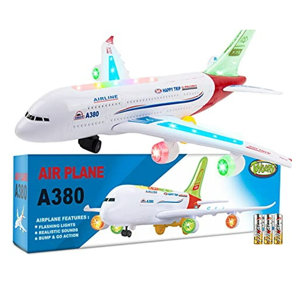 Toysery Airplane Toys for Kids, Bump and Go Action, Toddler Toy Plane with LED Flashing Lights and Sounds for Boys & Girls 3 -12 Years Old (Airbus A380)