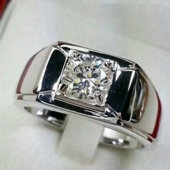 14K White Gold Plated Silver 2Ct Round Cut Lab Created Diamond Men's Band Ring