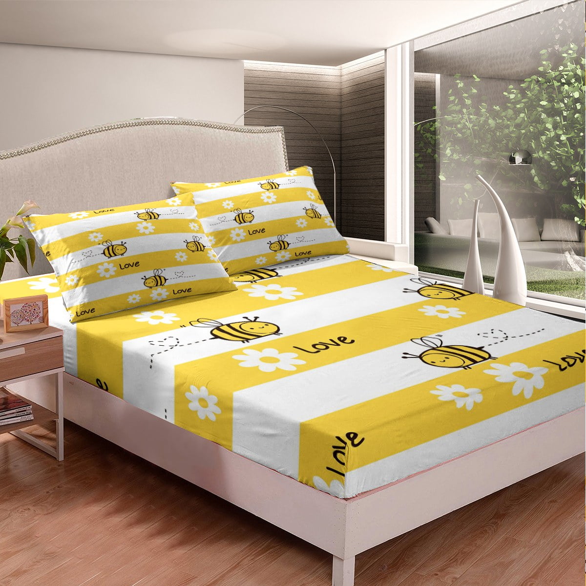 YST Cartoon Honey Bee Bed Sheets Set Yellow White Stripe King Size Sheet Sets, Chic Daisy Flower Sheets Love Heart Print Bed Set, Kawaii Animal Wildlife Flat Sheet Lightweight - Walmart.com YST Cartoon Honey Bee Bed Sheets Set Yellow White Stripe King Size Sheet Sets, Chic Daisy Flower Sheets Love Heart Print Bed Set, Kawaii Animal Wildlife Flat Sheet Lightweight - Walmart.com