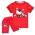 thumbnail image 3 of Traje de Hello Kitty para niños, Top con estampado de dibujos animados bonitos para niñas + Pantalones cortos, conjunto de dos piezas, camiseta de manga corta para niños + Pantalones deportivos para n, 3 of 5