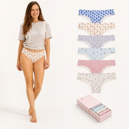 PLEAFUN Women's Heart Print T-Back Thong Underwear, 6-Pack, Size M