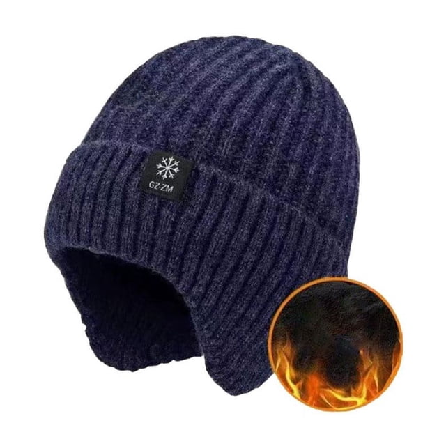 Winter warm woolen hat, mens one-piece ear protection, thickened knitted h