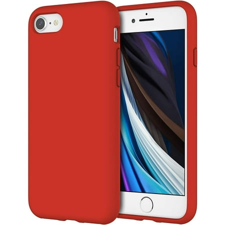 JETech Silicone Case for iPhone SE 3/2 (2022/2020 Edition), iPhone 8 and iPhone 7, 4.7-Inch, Silky-Soft Touch Full-Body Protective Case, Shockproof Cover with Microfiber Lining (Red)