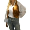 thumbnail image 2 of Faithtur Gilet en Daim à Franges pour Femmes Couleur Unie Bouton avant Sans Manches Veste Courte Hippie Rétro, 2 of 3