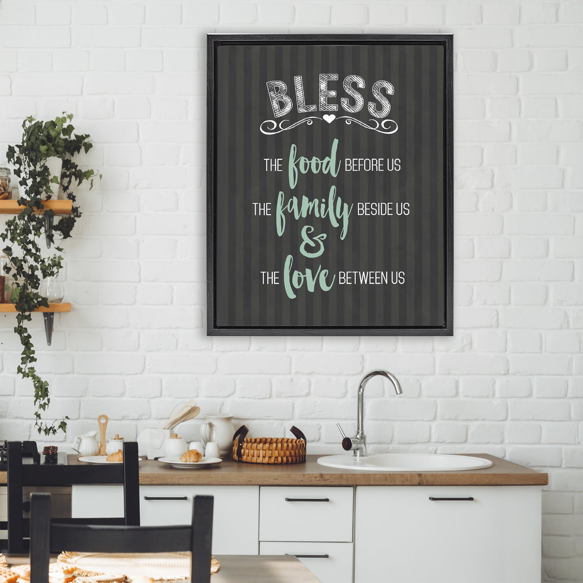 Bless The Food Family & Love Black Framed Floater Canvas Wall Art, design by Lettered and Lined