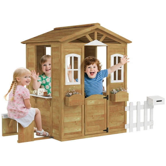 Outsunny Kids Playhouse for Outdoor with Door Windows Yellow