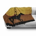 thumbnail image 2 of Silhouette Soft Flannel Fleece Throw Blanket, Cowboy on Horse Sun Backlash Western Pattern, Cozy Plush for Indoor and Outdoor Use, 50" x 70", Earth Yellow Multicolor, by Ambesonne, 2 of 5