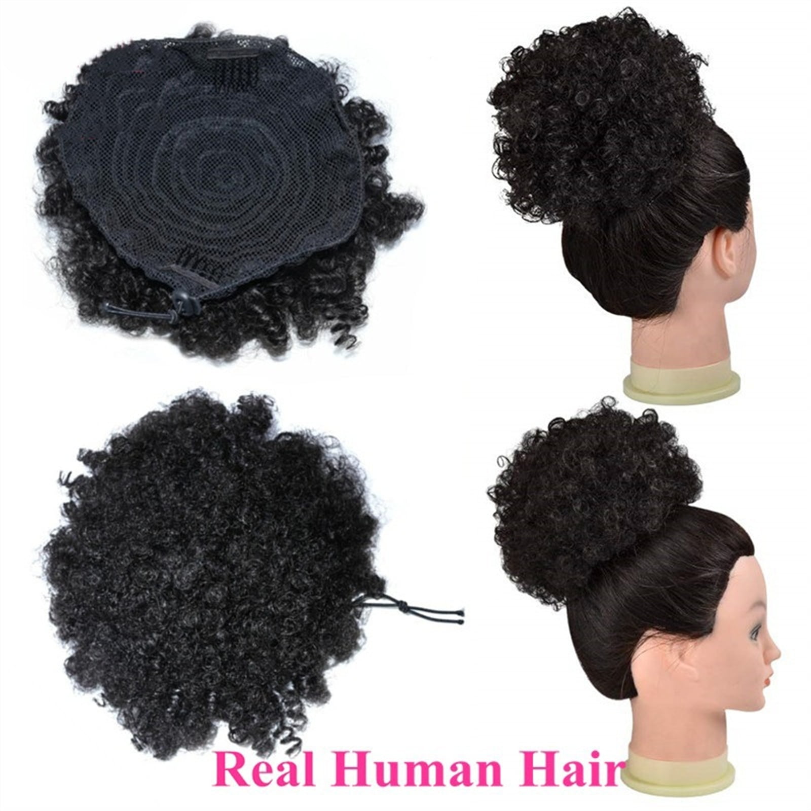 Brazilian Updo Afro Puff Human Hair Bun Chignon Hairpiece Short Drawstring Ponytail Kinky Curly Clip in Non-Remy Hair Ponytail Extensions
