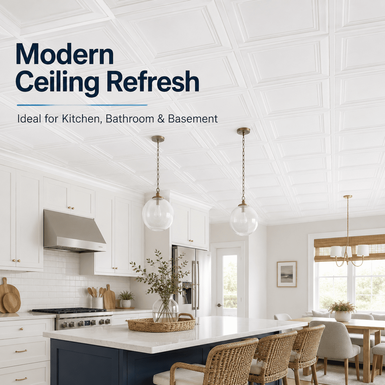 12-Pack PVC Drop Ceiling Tiles, 2 x 4 ft Decorative Ceiling Panels, Waterproof Lightweight Drop-in or Glue-up Ceiling Covers for Basement, Kitchen, Bathroom, Covers 96 sq ft