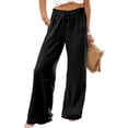 thumbnail image 3 of YUEJUIR Wide Leg Pants Woman Womens Casual Lightweight Drawstring Elastic Waist Loose Trousers Wide Leg Pants Harem Pants Wide Leg Trousers Women Flowy Pants For Women (Black,XXXL), 3 of 5