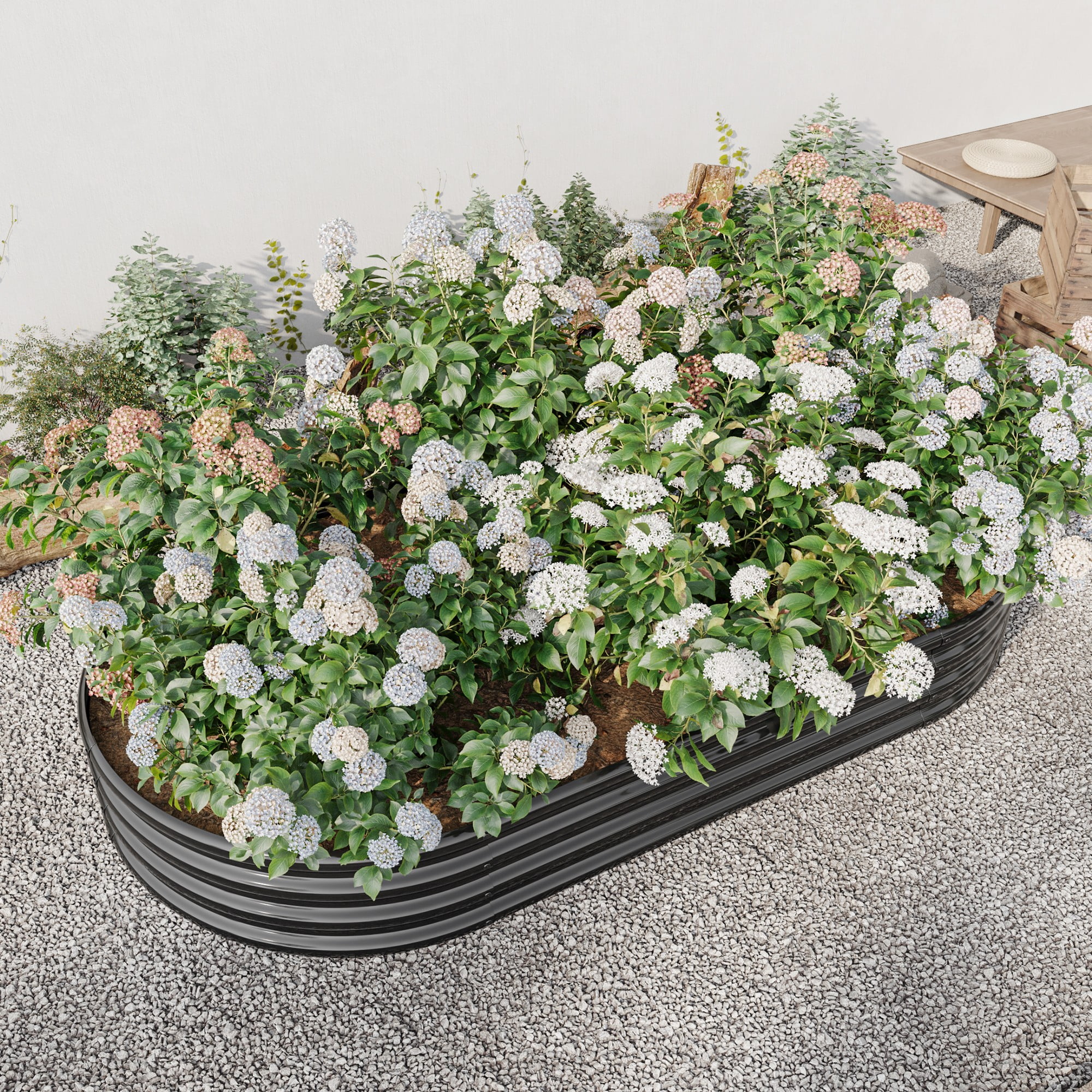 7.4x3.5x1ft Outdoor Metal Raised Garden Bed,Backyard Oval Metal Raised Bed for Plants,Vegetables,Flowers,Black