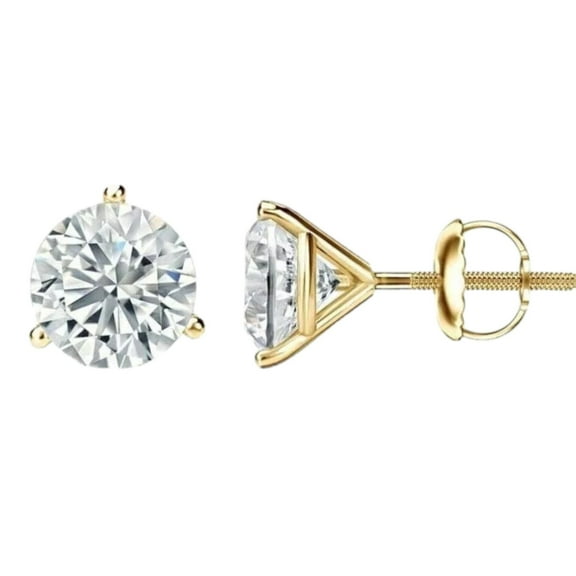 Moissanite  0.90 14K Gold GRA Certified D-VVS1 Round Martini Screw Back Stud Earrings