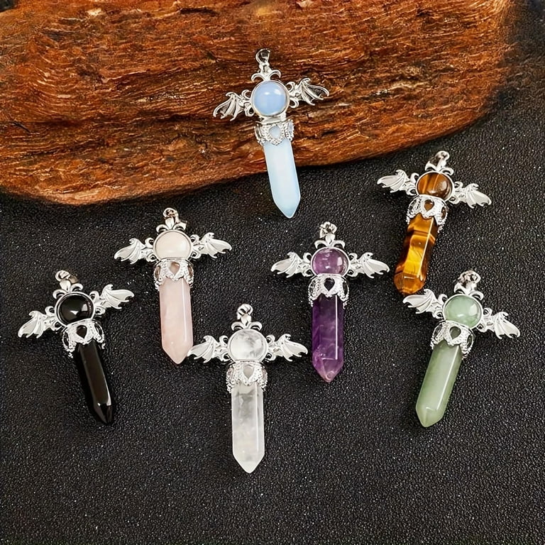 QQTDFG Opalite Gems Angel Wings Pendulum Necklace Magic Reiki